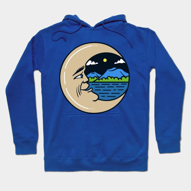 crescent moon mountain view illustration Hoodie by Mako Design 